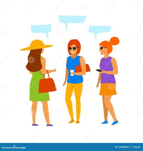 Group Of Young Women Talking Communicating Isolated Vector Illustration