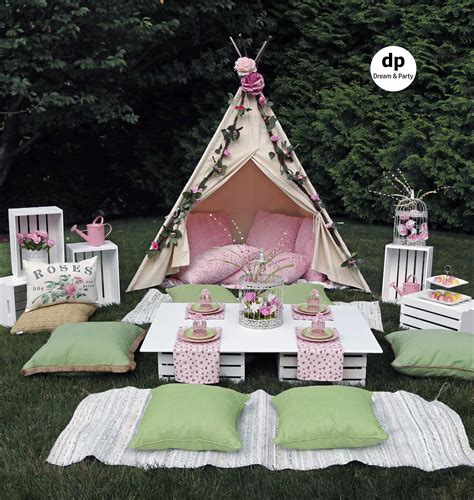 Cozy Pink Girls Picnic Teepee Picnic Ideas Party Rentals Teepee Party Sleepover Birthday