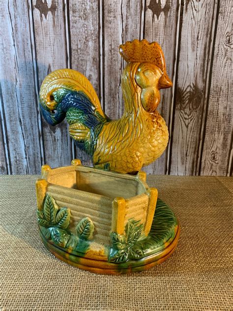 Vintage Style Ceramic Rooster Planter Rooster Themed Decor Etsy