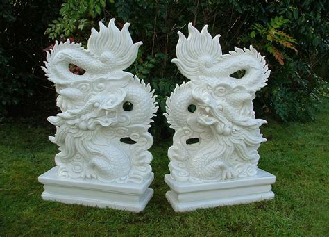 Large Garden Ornaments White Chinese Dragons Statues Uk