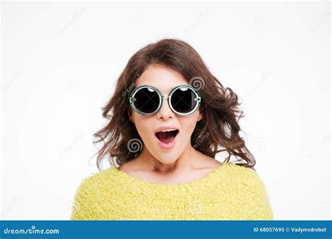 Portrait Of A Cheerful Woman In Sunglasses Stock Image Image Of Expression Background 68057695
