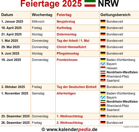 Feiertage Nordrhein Westfalen Nrw 2025 Kalenderpedia