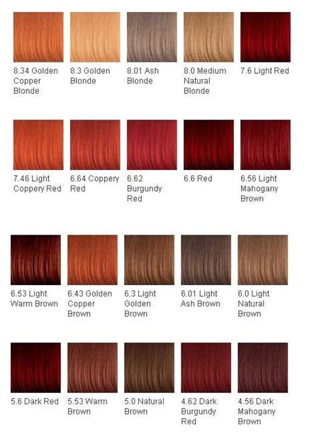 fair skin shades of red hair color chart