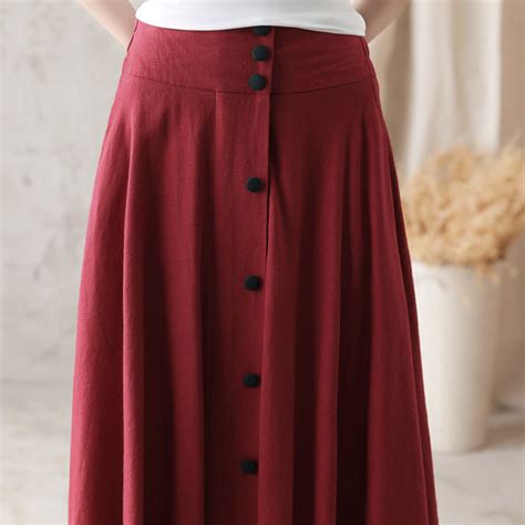 Linen Skirt Button Front Cotton Linen Maxi Skirt Plus Size Etsy