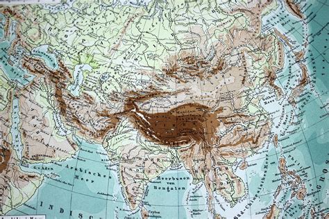 Original 1890s German Map Of Asia Full Color Etsy