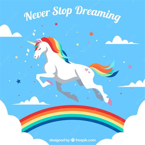 Premium Vector Cloud And Rainbow Sky Background With Pretty Unicorn