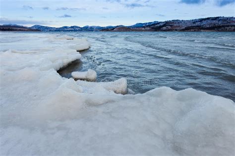 Shore Ice Sheet Lake Laberge Yukon Territory Canada Stock Photo Image