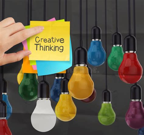 Creative Thinking On Sticky Note With Splash Colors Lightbulb Cr Stock