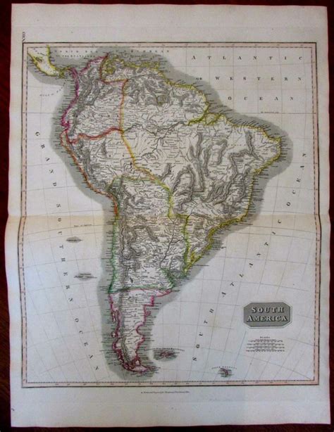 C1815 South America Engraved Original Outline Hand Color Old Map