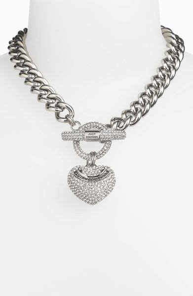 Juicy Couture Heart Pendant Necklace In Silver Silver Clear Crystal