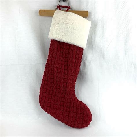 red knit christmas holiday stocking pier 1 imports large faux fur cuff pier1imports