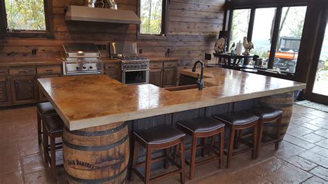 Two coats of satin finish polyurethane were added for protection. Whiskey Themed Kitchen with Barrels and a Concrete ...