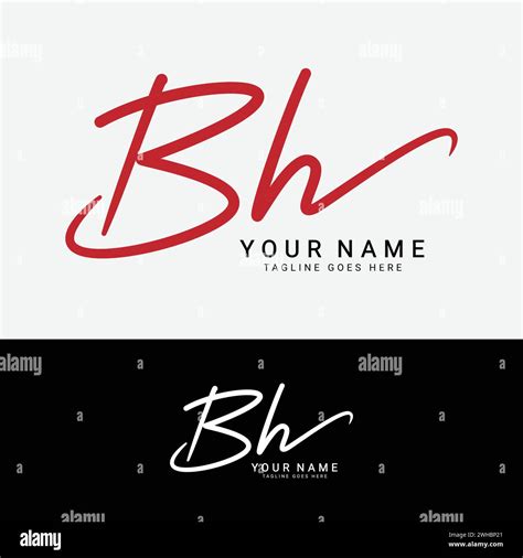 B H Bh Initial Letter Logo Alphabet Bh Handwritten Signature Logo