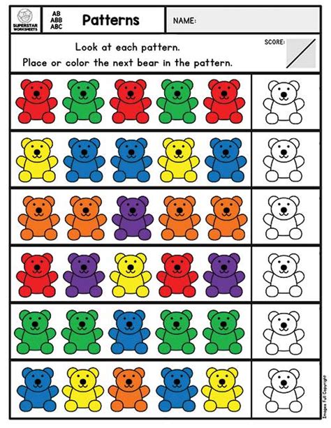 Color Pattern Worksheets For Preschool Ted Lutons Printable