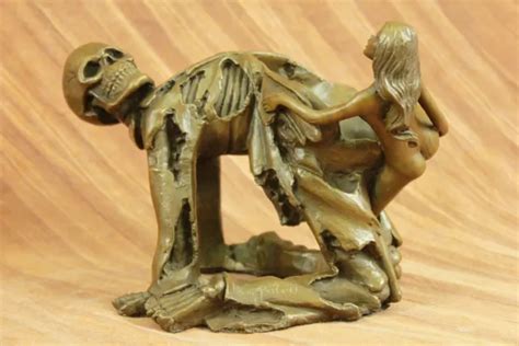 ART DECO NOUVEAU EROTIC Nude Naked Woman With Skeleton Wine Holder