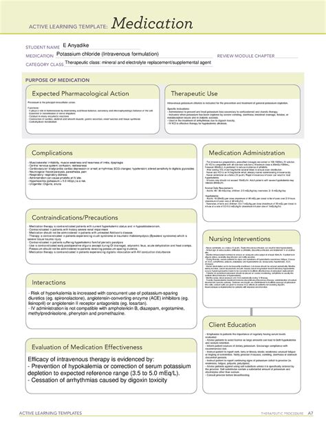 Active Learning Template Iv Potassium Active Learning Templates