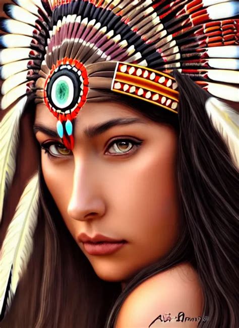 Krea Beautiful Native American Woman Wearing Headdress Cinematic Ultra Detail Art By