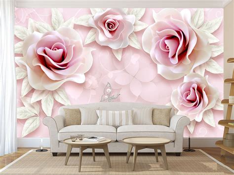 3d Rose Pink 127 Aj Wallpaper 3d Wallpaper Rose Mural Wallpaper