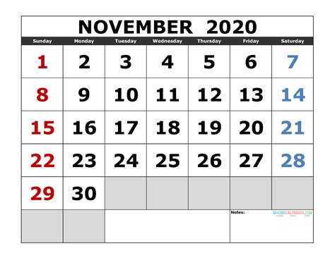 November 2020 Calendar Printable Free Printable Word Searches