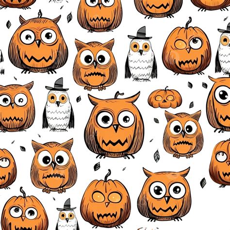 halloween owl pumpkin funny cartoon hand drawn seamless pattern seamless wallpaper fabric