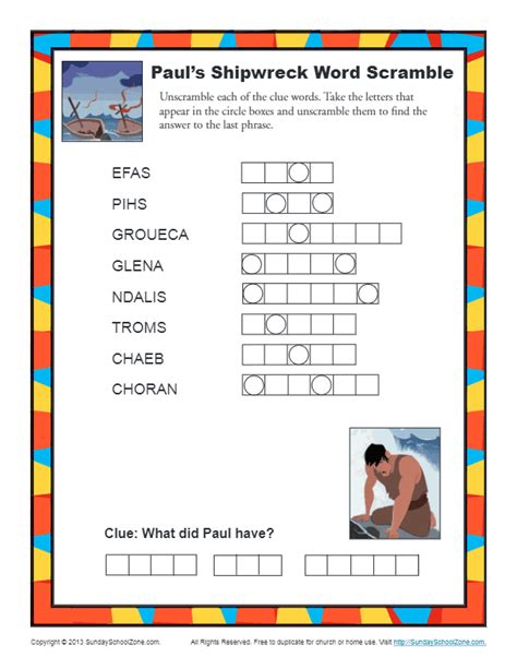 Pauls Shipwreck Word Scramble Bible Activity For Kids