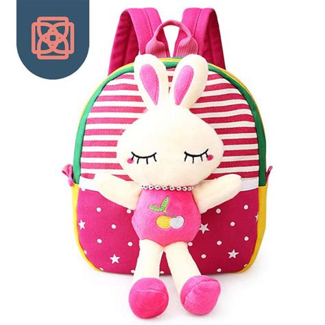 Kids School Bag Canvas Girl Backpacks With Removable Toy Children