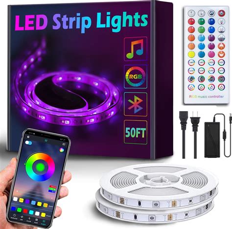 Led Strip Lights 50ft15m Rgb Led Light Strip With Bluetooth Remote App