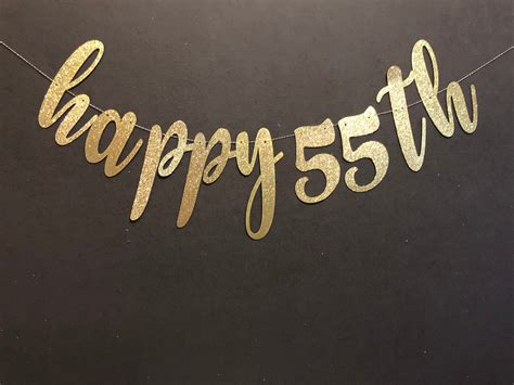 Happy 55th Birthday Banner 55th Birthday Decorations Glitter Etsy