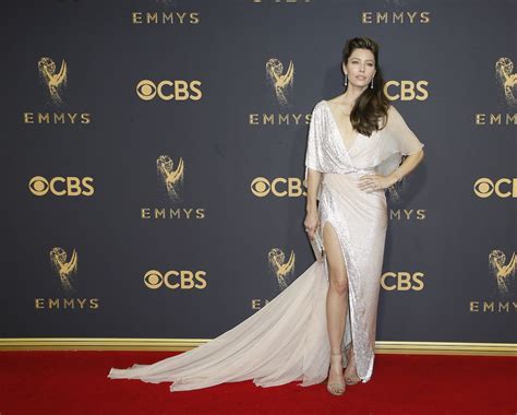 Jessica Biel Emmys Emmys Redcarpet Style Glam Beauty Gown Chionstyle White Formal