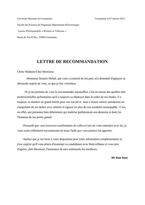 Lettre De Recommandation