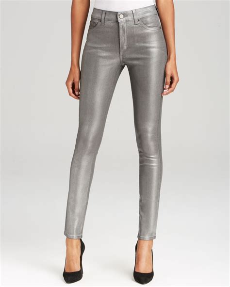 lyst spanx spanx® denim skinny jeans in pewter wax in metallic