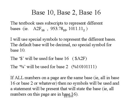 Base 10 Base 2 Base 16