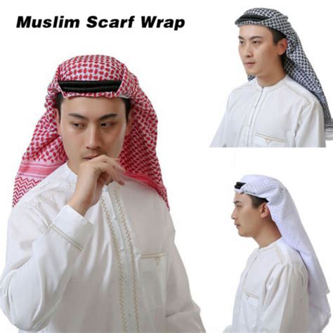 Men Muslim Scarf Wrap Arab Towel Head Wrap Islamic Turban Saudi Cover