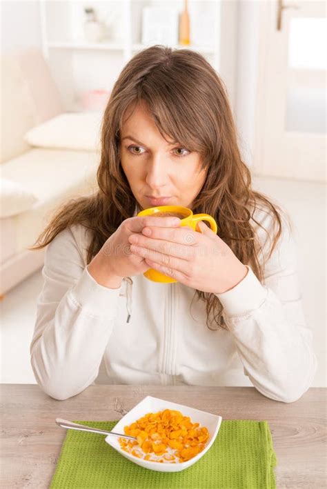 Woman Eating Breakfast At Home Stock Image Image Of Hair Milk 37611505