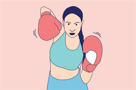 Illustrations Of Beautiful Boxer Woman Throwing A Punch With Boxing