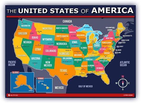 United States Map With Capitals Glossy Poster Picture Photo Banner