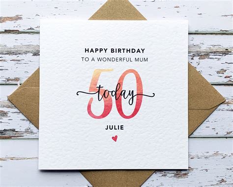 50th Birthday Card For Mum Personalised 50th Birthday T Etsy