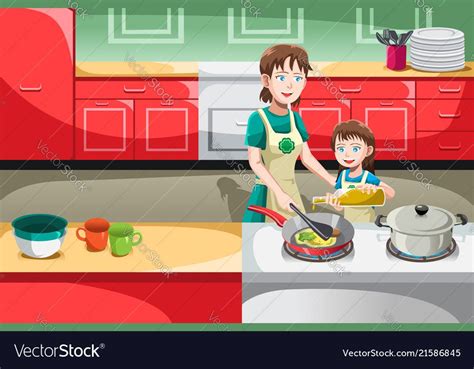 Mother Daughter Cooking Royalty Free Vector Image Illustration Clip Art Fille