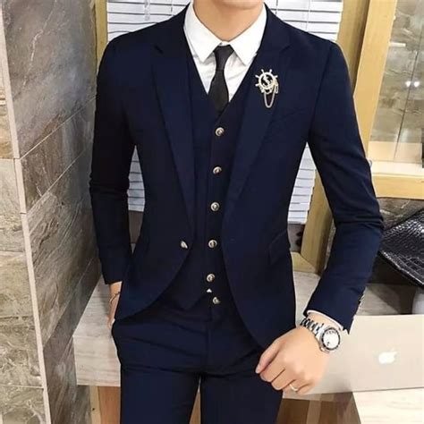 Men Suits Navy Blue 3 Piece Formal Fashion Party Wear Groom Etsy