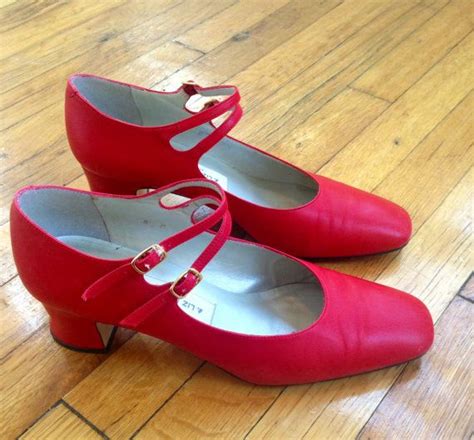 Vintage Red Leather Mary Janes 85 M Etsy Leather Mary Janes Red