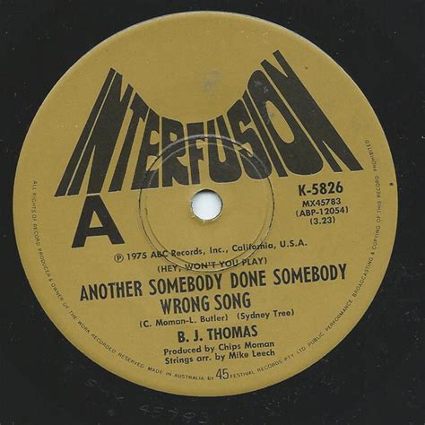 Bj Thomas Hey Wont You Play Another Somebody Done Somebody Wrong Song 1975 Brown Label