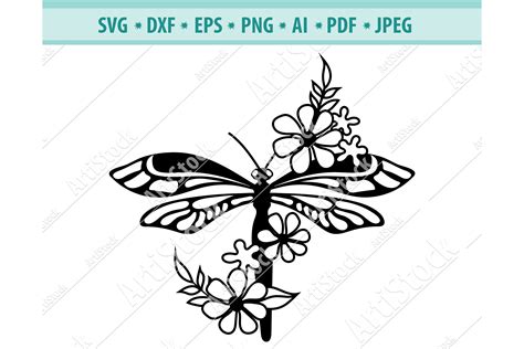 Dragonfly Clipart Floral Dragonfly Svg Floral Insect Svg Dxf Cricut Eps