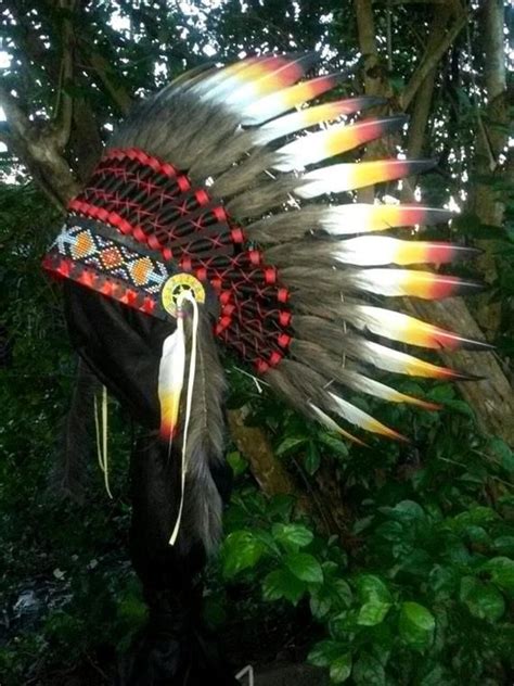 Real Feather Chief Indian Headdress Replica Native American Etsy Indian Headdress Native