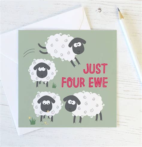 Funny Just Four Ewe Sheep Card By Wink Design Sheep Cards Funny Christmas Cards Funny