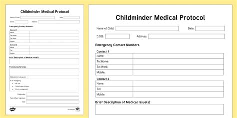 Childminder Medical Protocol Editable Proforma