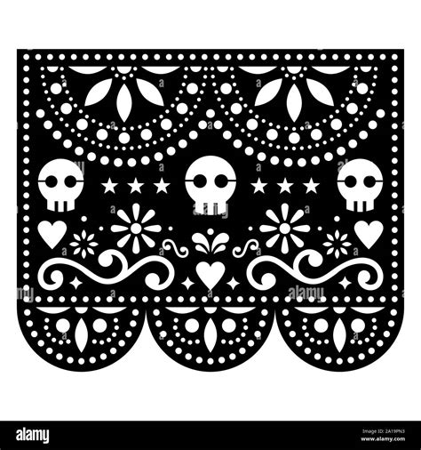 Halloween Papel Picado Design With Skulls Mexican Paper Cut Out