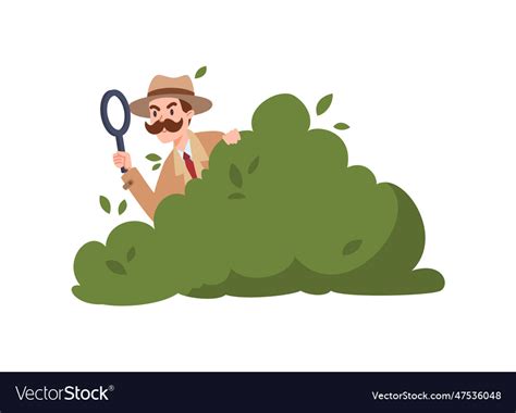 Curious Detective Hiding In Bushes And Looking Vector Image
