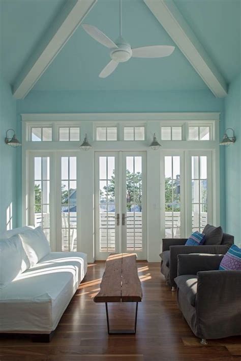 Sky Blue Vaulted Ceilings White Beams Home Design