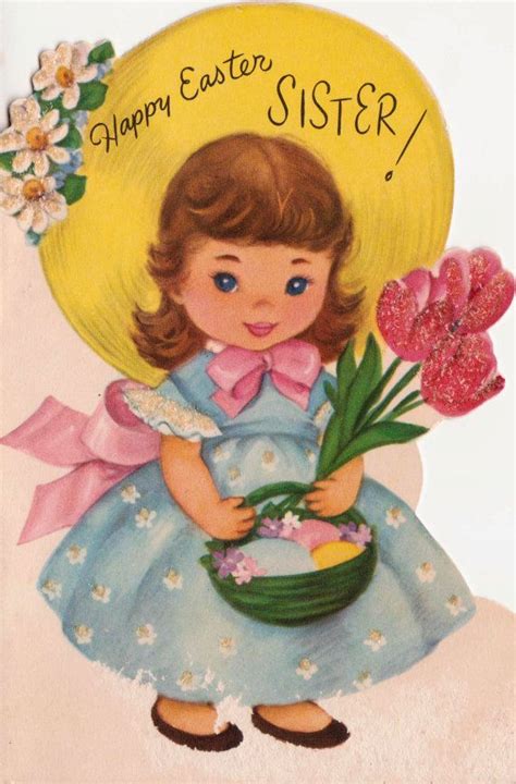 Vintage Happy Easter Sister Greetings Card B8 By