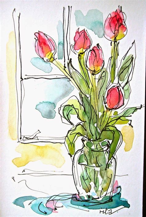 Sketchbook Wandering Tulips Watercolor Sketch Flower Art Flower